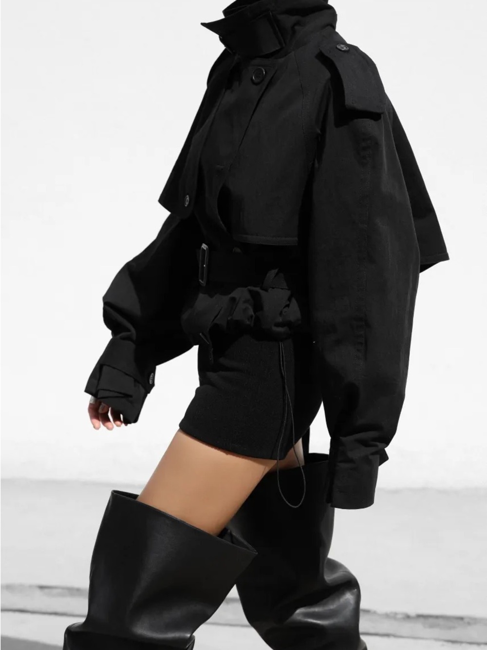 Frankie Shop Black Cropped Trench Coat